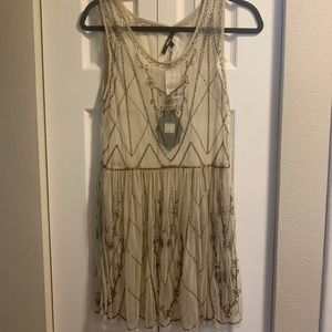 Beaded Sheer Cream/Tan Dress